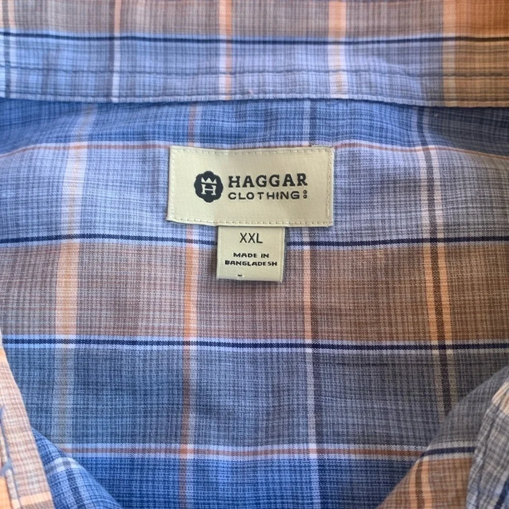 Haggar Blue Orange Plaid Short Sleeve Button‎ Down Shirt with Pocket Size XXL
